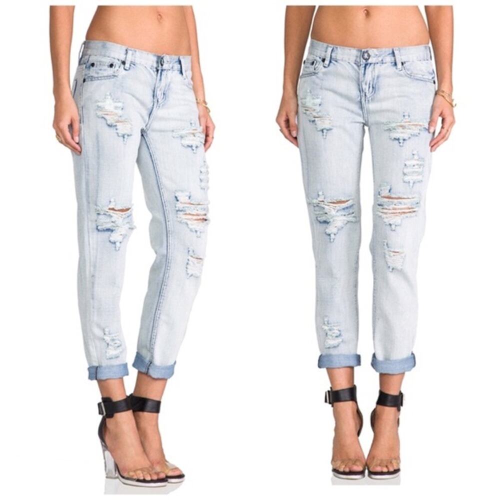 NWT One Teaspoon 25 Fiasco Awesome Baggies Light Wash Distressed Low Waist Jeans